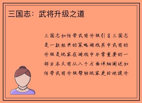 三国志：武将升级之道